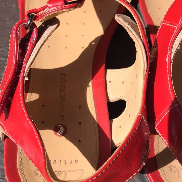 Clark's Unstructured Red Leather Sandals Women's Size 9 - Picture 5 of 7